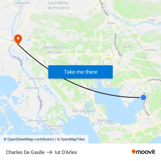 Charles De Gaulle to Iut D'Arles map