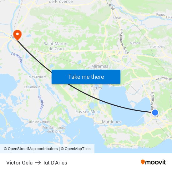 Victor Gélu to Iut D'Arles map