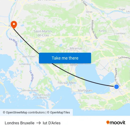 Londres Bruxelle to Iut D'Arles map