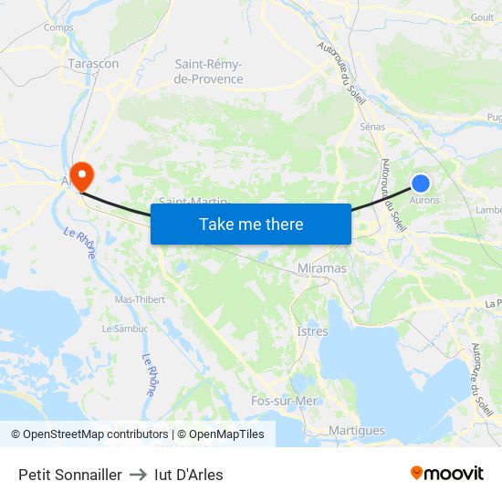 Petit Sonnailler to Iut D'Arles map