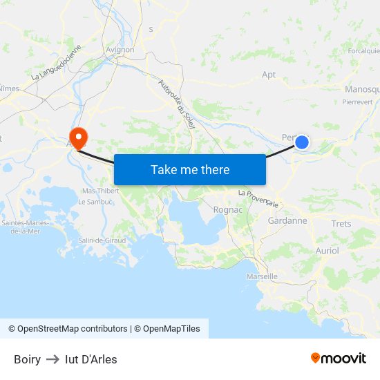 Boiry to Iut D'Arles map