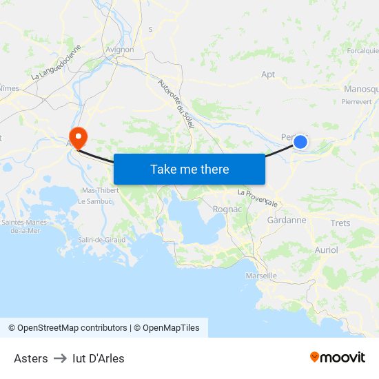 Asters to Iut D'Arles map
