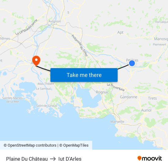 Plaine Du Château to Iut D'Arles map