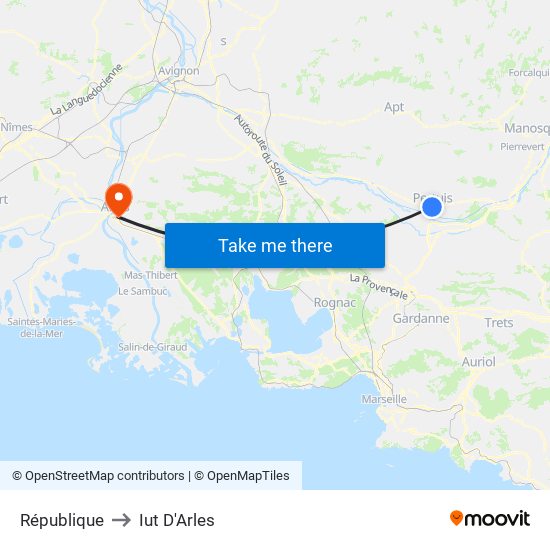 République to Iut D'Arles map