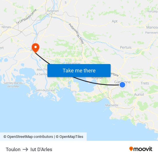 Toulon to Iut D'Arles map