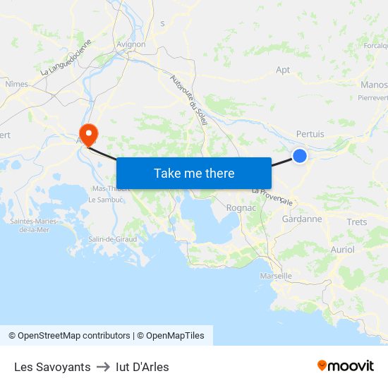 Les Savoyants to Iut D'Arles map