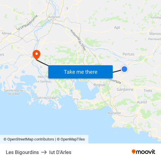 Les Bigourdins to Iut D'Arles map