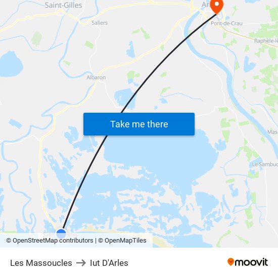 Les Massoucles to Iut D'Arles map