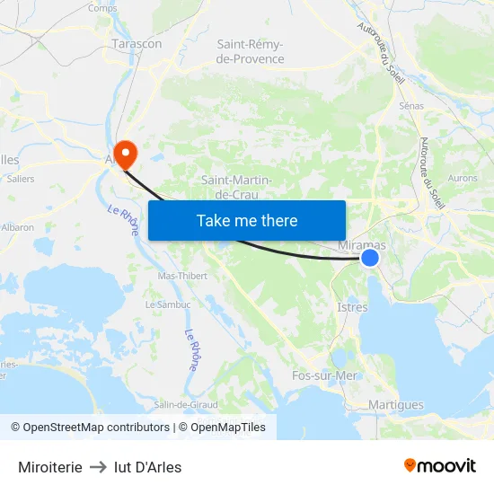 Miroiterie to Iut D'Arles map