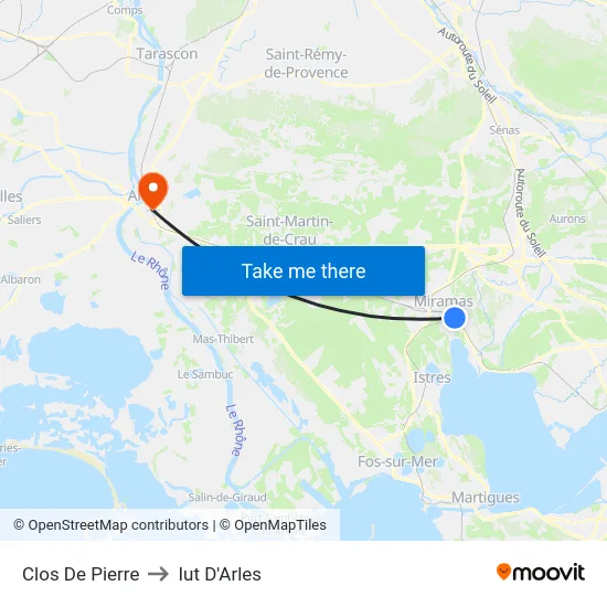 Clos De Pierre to Iut D'Arles map