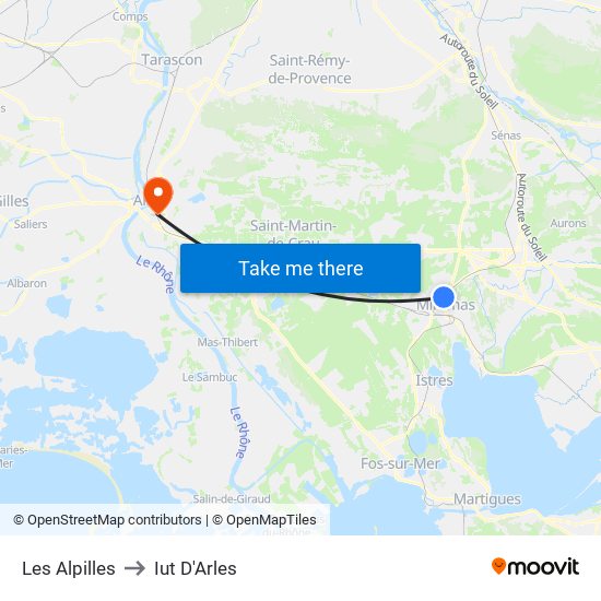 Les Alpilles to Iut D'Arles map