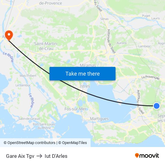 Gare Aix Tgv to Iut D'Arles map