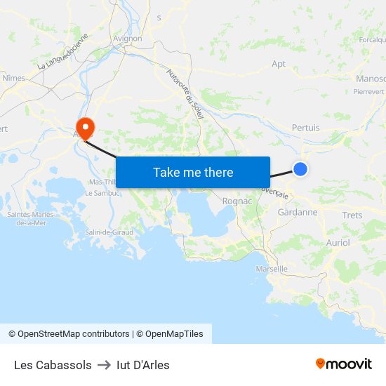 Les Cabassols to Iut D'Arles map