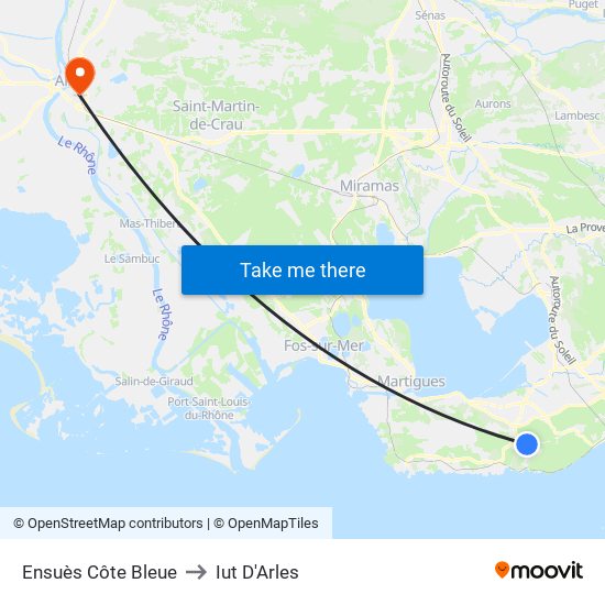 Ensuès Côte Bleue to Iut D'Arles map
