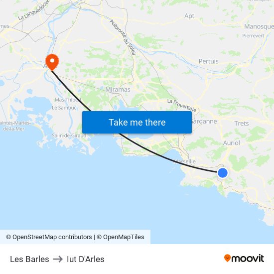 Les Barles to Iut D'Arles map