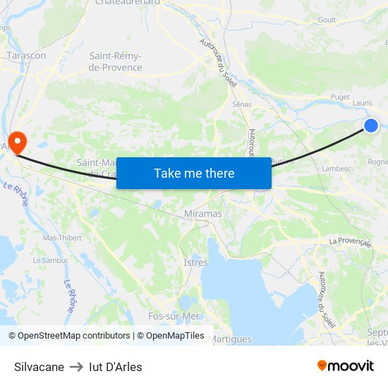 Silvacane to Iut D'Arles map