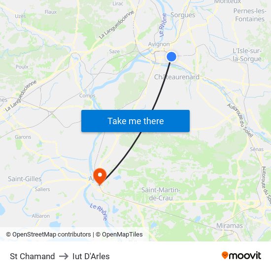 St Chamand to Iut D'Arles map