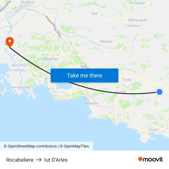 Rocabeliere to Iut D'Arles map