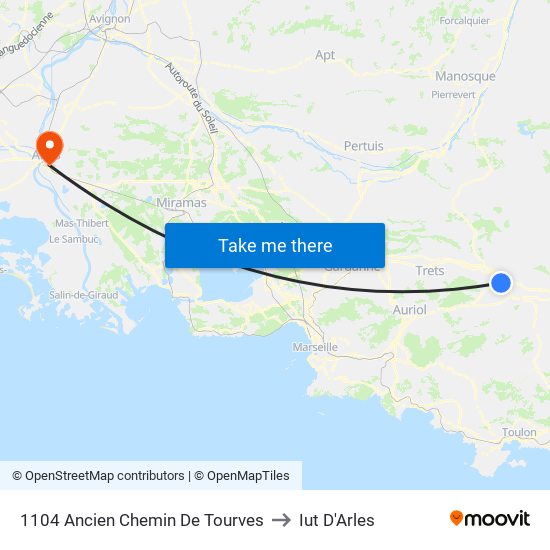 1104 Ancien Chemin De Tourves to Iut D'Arles map