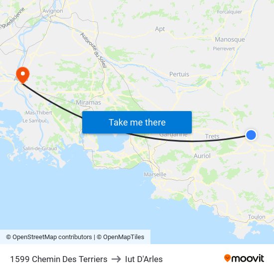 1599 Chemin Des Terriers to Iut D'Arles map