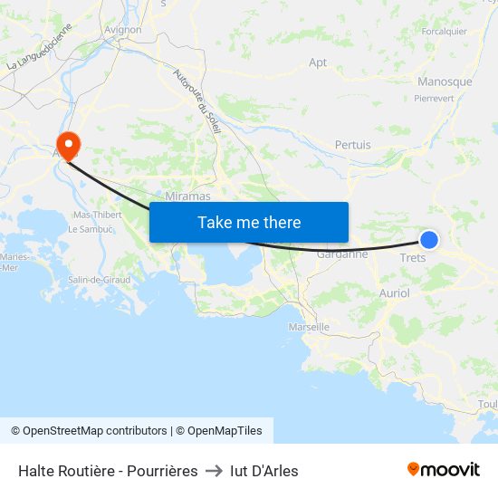 Halte Routière - Pourrières to Iut D'Arles map