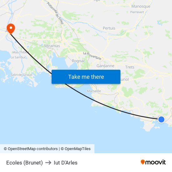 Ecoles (Brunet) to Iut D'Arles map