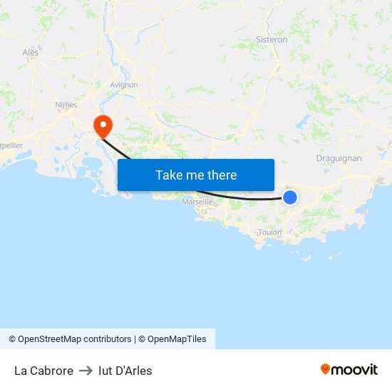 La Cabrore to Iut D'Arles map