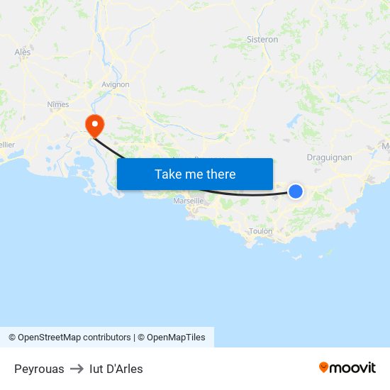 Peyrouas to Iut D'Arles map