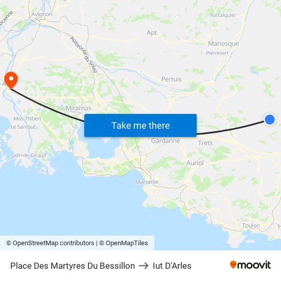 Place Des Martyres Du Bessillon to Iut D'Arles map