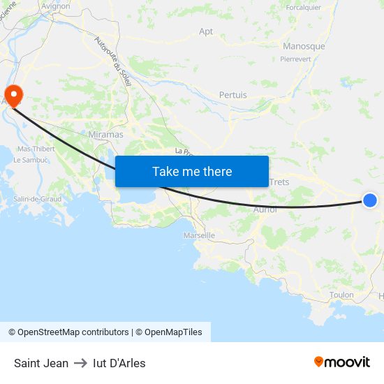 Saint Jean to Iut D'Arles map