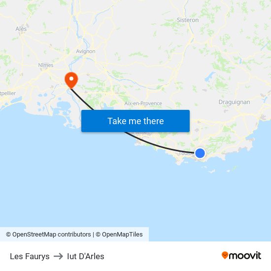 Les Faurys to Iut D'Arles map