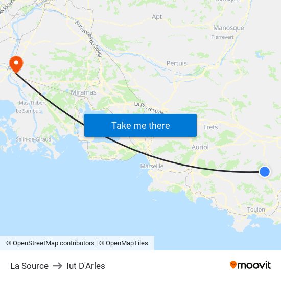 La Source to Iut D'Arles map