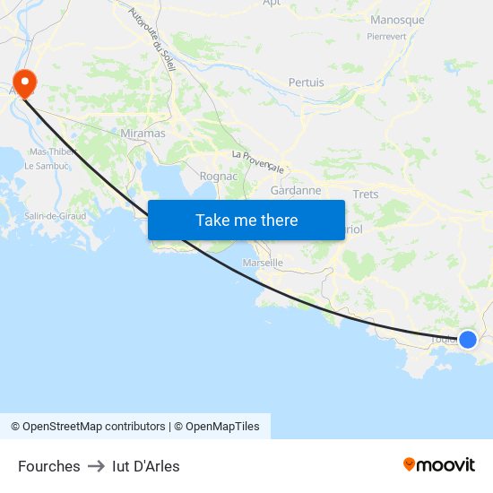 Fourches to Iut D'Arles map