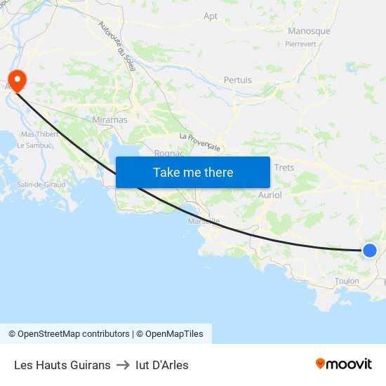 Les Hauts Guirans to Iut D'Arles map