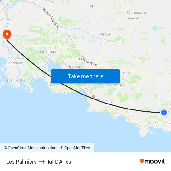 Les Palmiers to Iut D'Arles map