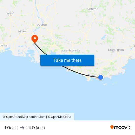 L'Oasis to Iut D'Arles map