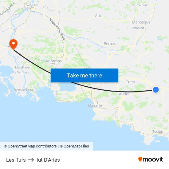 Les Tufs to Iut D'Arles map