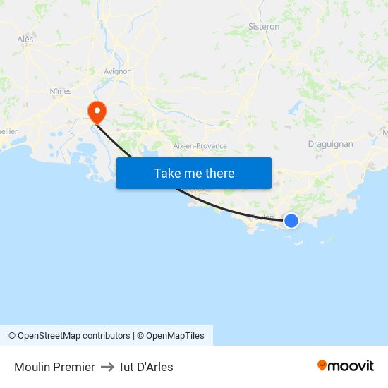 Moulin Premier to Iut D'Arles map