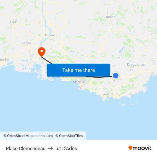 Place Clemenceau to Iut D'Arles map