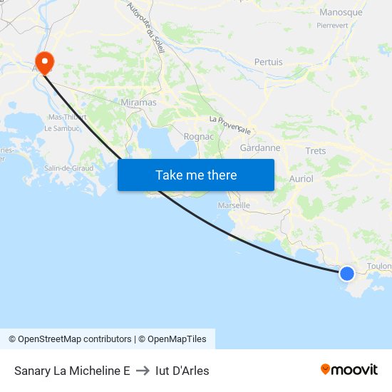 Sanary La Micheline E to Iut D'Arles map