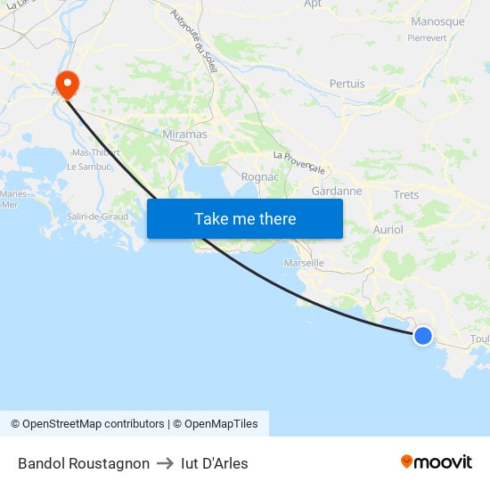 Bandol Roustagnon to Iut D'Arles map