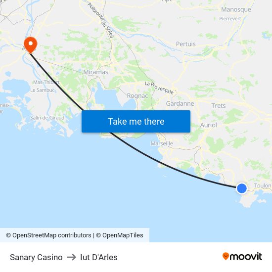 Sanary Casino to Iut D'Arles map