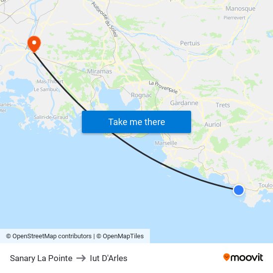 Sanary La Pointe to Iut D'Arles map