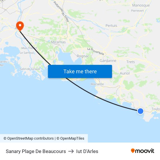 Sanary Plage De Beaucours to Iut D'Arles map