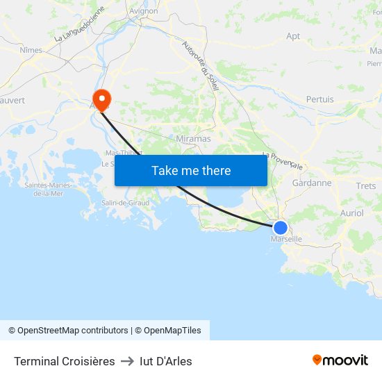 Terminal Croisières to Iut D'Arles map