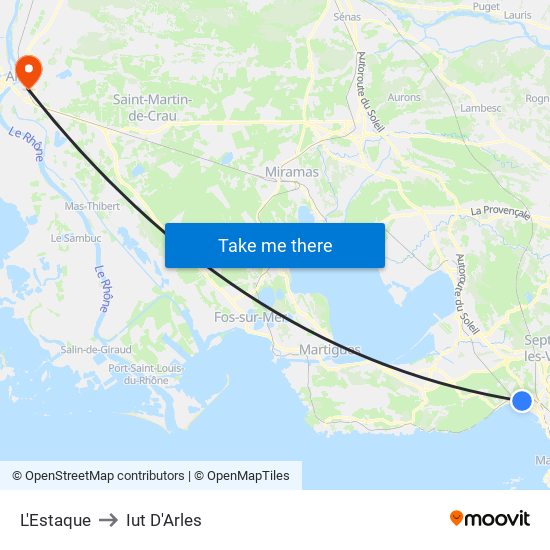 L'Estaque to Iut D'Arles map