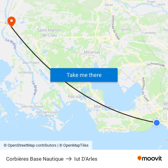 Corbières Base Nautique to Iut D'Arles map