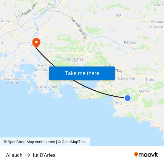 Allauch to Iut D'Arles map