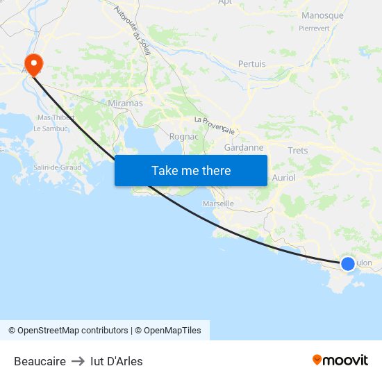 Beaucaire to Iut D'Arles map