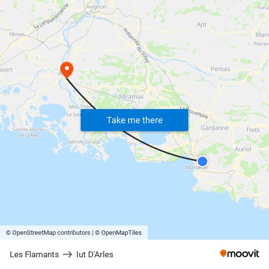 Les Flamants to Iut D'Arles map